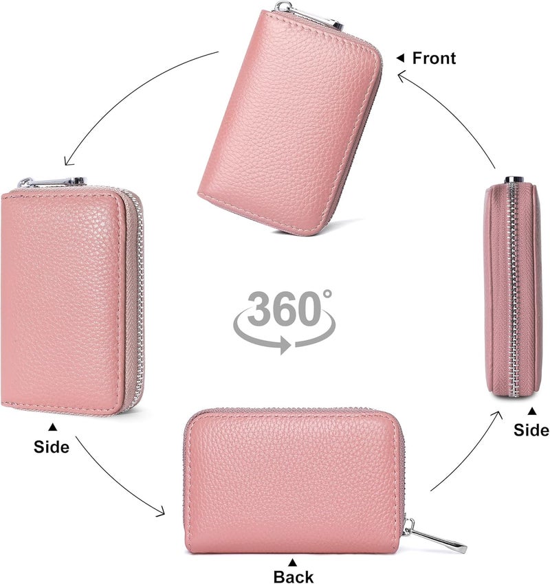 FEITH&FELLY Genuine Leather Credit Card Holder RFID Blocking Small Zipper Card Case Accordion Wallet for Women & Men - Image 4